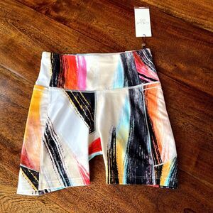 Calia Biker Shorts Women XS Multicolor Abstract Brushstroke Nylon High-Rise Yoga